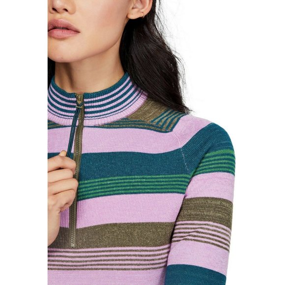 Free People Mock Neck Striped Crop Knit Top Size XS - Picture 2 of 12